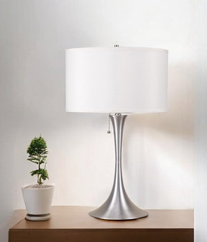 HomeRoots 28" Silver Metal Bedside Lamp with White Shade - Modern Design for Cozy Lighting & Style Upgrade 468473