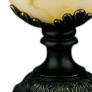 HomeRoots Black Metal and Alabaster Table Lamp - Sculptural Design with Warm Glow for Modern Home Décor Elegance 468481