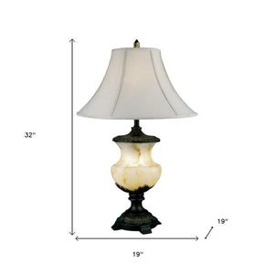 HomeRoots Black Metal and Alabaster Table Lamp - Sculptural Design with Warm Glow for Modern Home Décor Elegance 468481