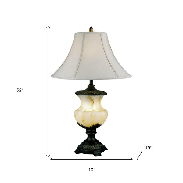 HomeRoots Black Metal and Alabaster Table Lamp - Sculptural Design with Warm Glow for Modern Home Décor Elegance 468481