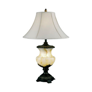 HomeRoots Black Metal and Alabaster Table Lamp - Sculptural Design with Warm Glow for Modern Home Décor Elegance 468481