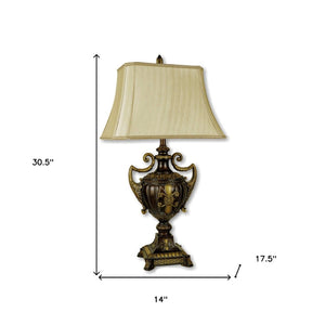 HomeRoots 31" Elegant Gold Bedside Lamp with Beige Bell Shade – Perfect for Cozy Reading and Stylish Decor! 468482