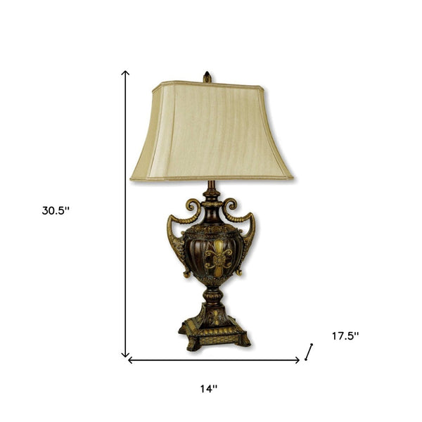 HomeRoots 31" Elegant Gold Bedside Lamp with Beige Bell Shade – Perfect for Cozy Reading and Stylish Decor! 468482