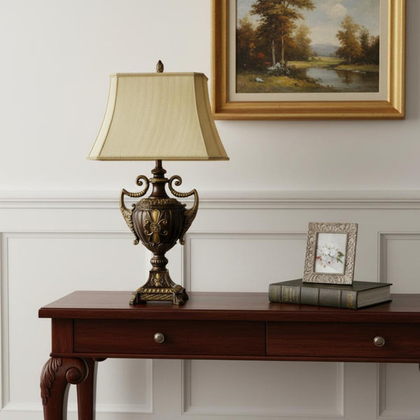 HomeRoots 31" Elegant Gold Bedside Lamp with Beige Bell Shade – Perfect for Cozy Reading and Stylish Decor! 468482