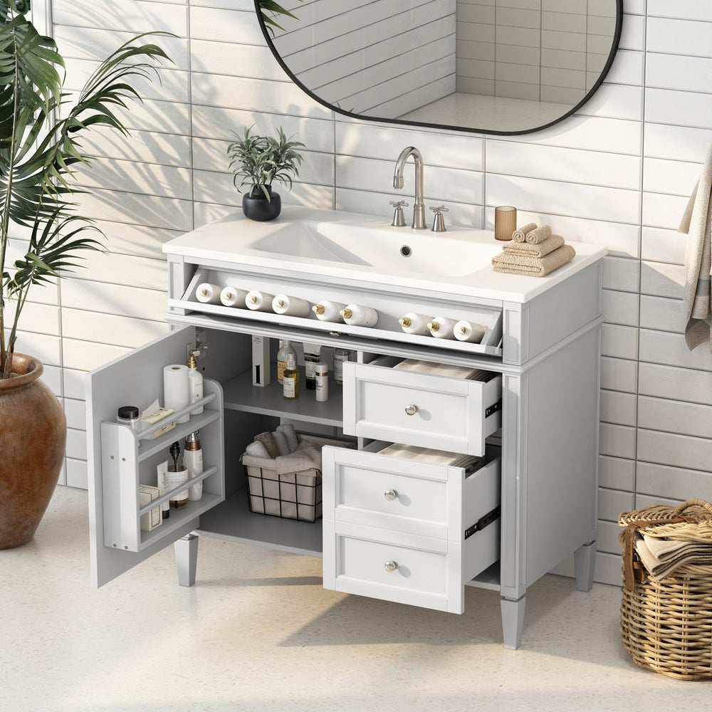 English Elm 36'' Modern Bathroom Vanity With Storage, Elegant Resin Sink, 2 Drawers & Tip-Out Drawer Design N710S136004K