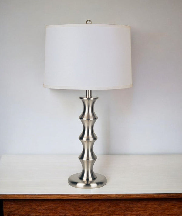 HomeRoots 30" Elegant Black Solid Wood Bedside Lamp with White Shade - Adjustable Light for Modern Decor 468489