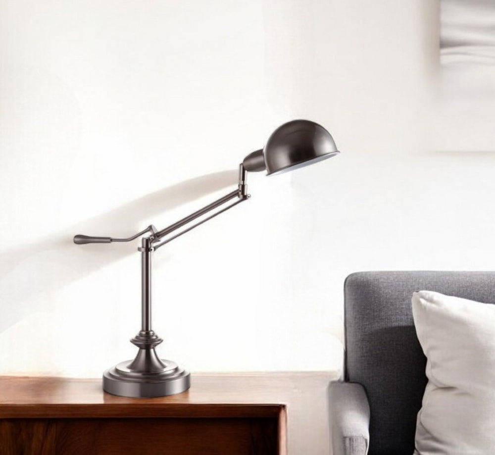 HomeRoots Silver Adjustable Swing Arm Table Lamp - Modern Metal Design for Task & Accent Lighting in Any Room 468495