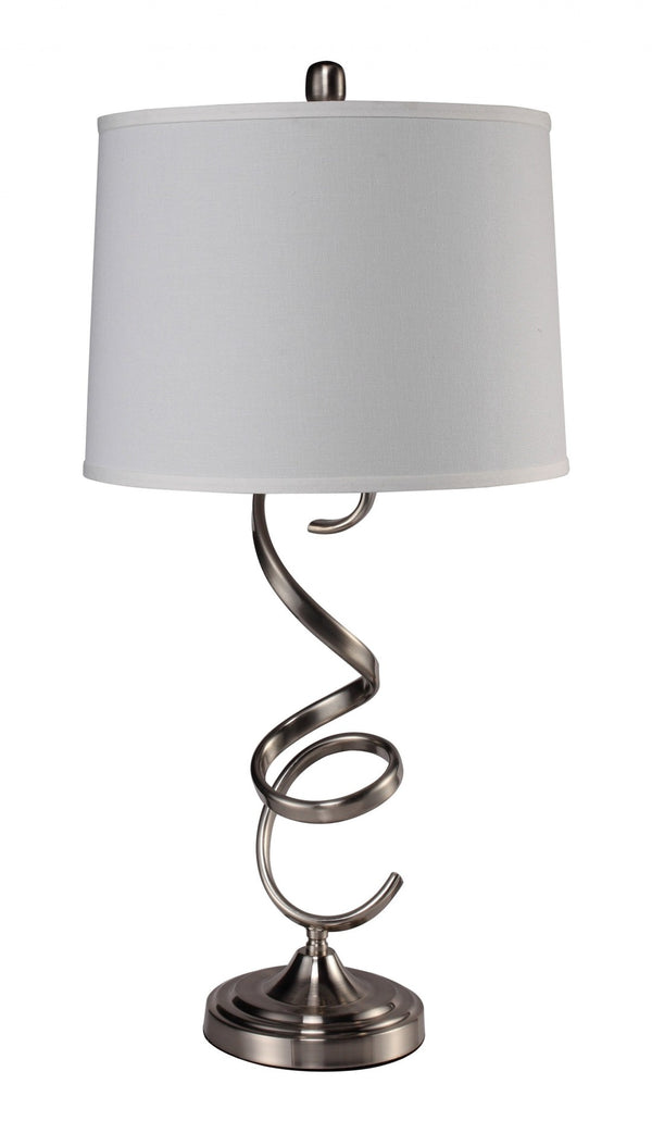 HomeRoots 32" Silver Metal Bedside Table Lamp - Elegant White Shade for Modern Home Lighting & Decor 468496