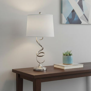 HomeRoots 32" Silver Metal Bedside Table Lamp - Elegant White Shade for Modern Home Lighting & Decor 468496