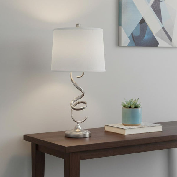 HomeRoots 32" Silver Metal Bedside Table Lamp - Elegant White Shade for Modern Home Lighting & Decor 468496