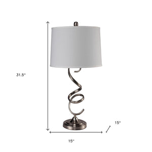 HomeRoots 32" Silver Metal Bedside Table Lamp - Elegant White Shade for Modern Home Lighting & Decor 468496