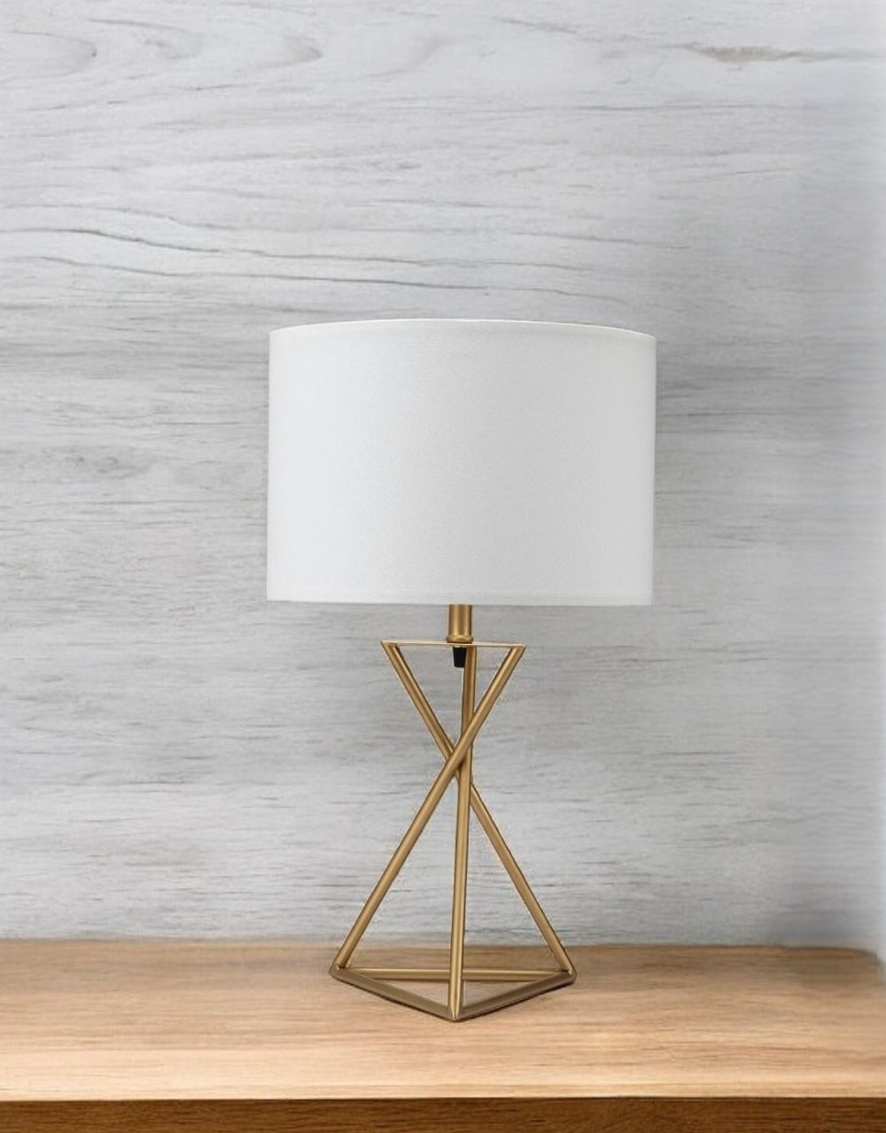 HomeRoots Contemporary Gold Geometric Table Lamp – Modern Art-Inspired Design with White Shade for Any Space 468497