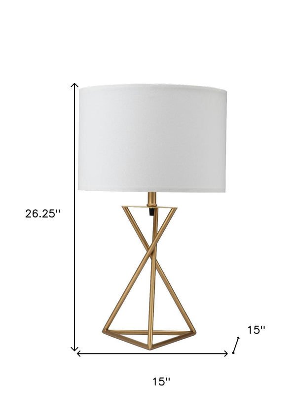 Homeroots Contemporary Gold Geo Table Lamp With White Shade   468497