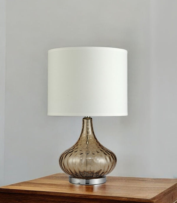 HomeRoots Brown Textured Glass Table Lamp – Elegant Urn-Shaped Design with Soft White Shade for Modern Decor 468498