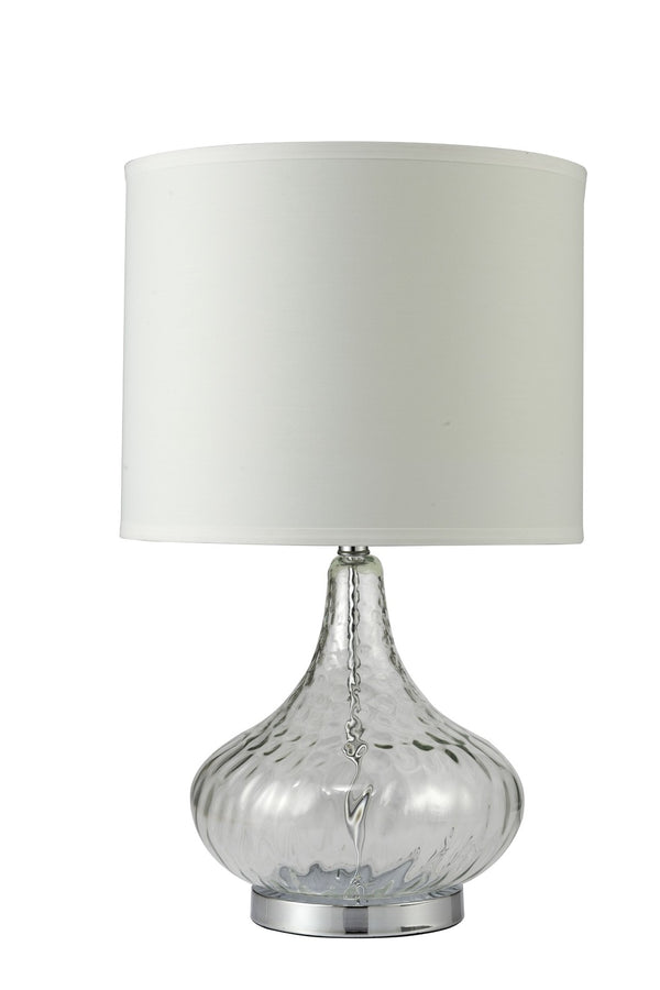 HomeRoots Clear Textured Glass Table Lamp – Elegant Modern Accent for Bedside or Living Room with Soft Glow Clear Glass and Chrome Silver 468499