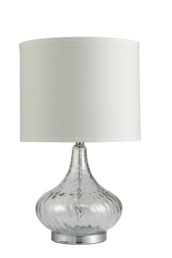 HomeRoots Clear Textured Glass Table Lamp – Elegant Modern Accent for Bedside or Living Room with Soft Glow Clear Glass and Chrome Silver 468499