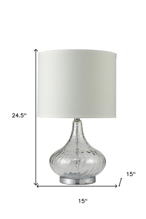 HomeRoots Clear Textured Glass Table Lamp – Elegant Modern Accent for Bedside or Living Room with Soft Glow Clear Glass and Chrome Silver 468499