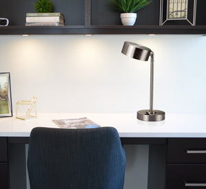 Homeroots 15" Silver Metal Bedside Table Lamp With Silver Shade   468504