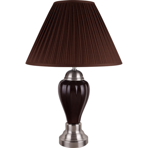 Homeroots 27" Silver Ceramic Urn Bedside Table Lamp With Brown Empire Shade Silver,Espresso  468529