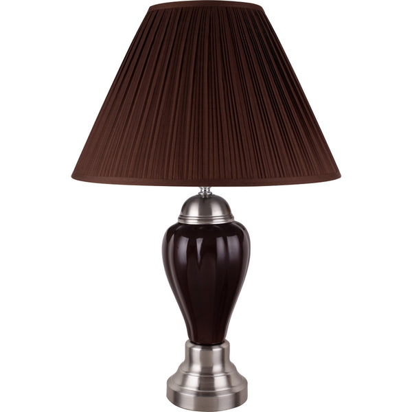 Homeroots 27" Silver Ceramic Urn Bedside Table Lamp With Brown Empire Shade Silver,Espresso  468529