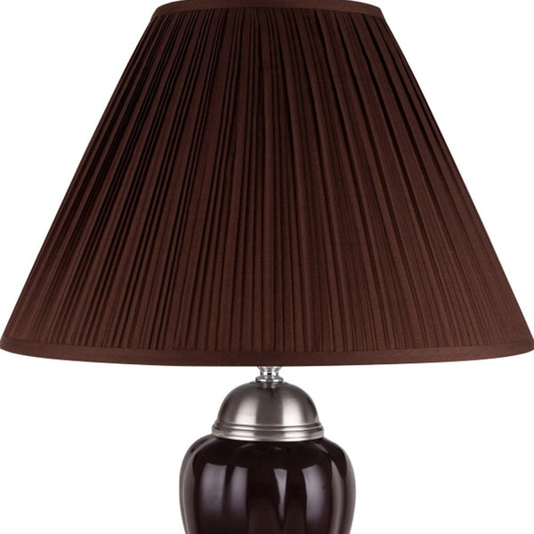 Homeroots 27" Silver Ceramic Urn Bedside Table Lamp With Brown Empire Shade Silver,Espresso  468529