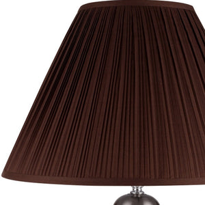 Homeroots 27" Silver Ceramic Urn Bedside Table Lamp With Brown Empire Shade Silver,Espresso  468529
