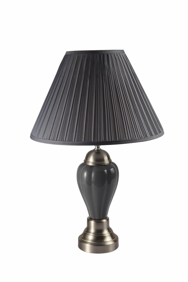 Homeroots 27" Gray And Silver Metal Urn Table Lamp With Gray Empire Shade Silver And Gray  468530