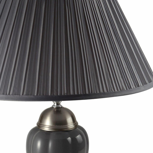 Homeroots 27" Gray And Silver Metal Urn Table Lamp With Gray Empire Shade Silver And Gray  468530
