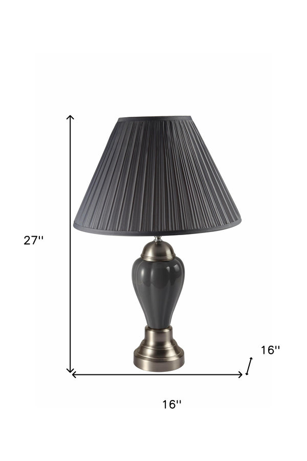 Homeroots 27" Gray And Silver Metal Urn Table Lamp With Gray Empire Shade Silver And Gray  468530