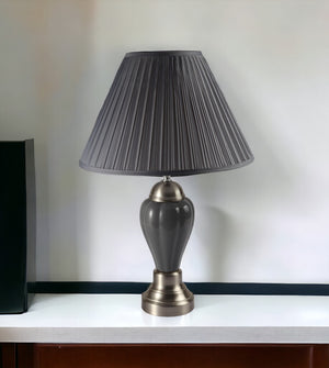 Homeroots 27" Gray And Silver Metal Urn Table Lamp With Gray Empire Shade Silver And Gray  468530