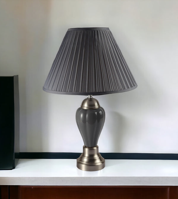 Homeroots 27" Gray And Silver Metal Urn Table Lamp With Gray Empire Shade Silver And Gray  468530