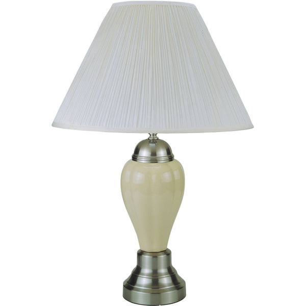 Homeroots 27" Ivory And Silver Ceramic Urn Table Lamp With White Empire Shade Silver,Ivory  468531