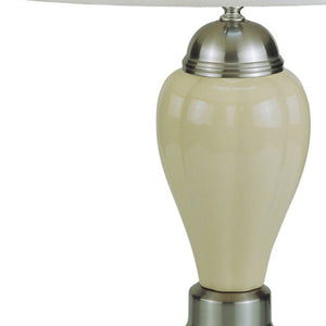Homeroots 27" Ivory And Silver Ceramic Urn Table Lamp With White Empire Shade Silver,Ivory  468531