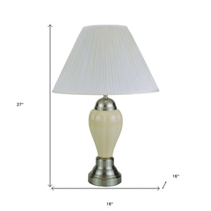 Homeroots 27" Ivory And Silver Ceramic Urn Table Lamp With White Empire Shade Silver,Ivory  468531