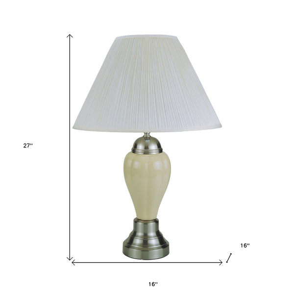 Homeroots 27" Ivory And Silver Ceramic Urn Table Lamp With White Empire Shade Silver,Ivory  468531