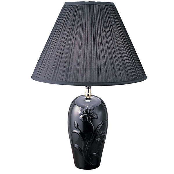 Homeroots 26" Black Bedside Table Lamp With Black Empire Shade Black Ceramic 468536