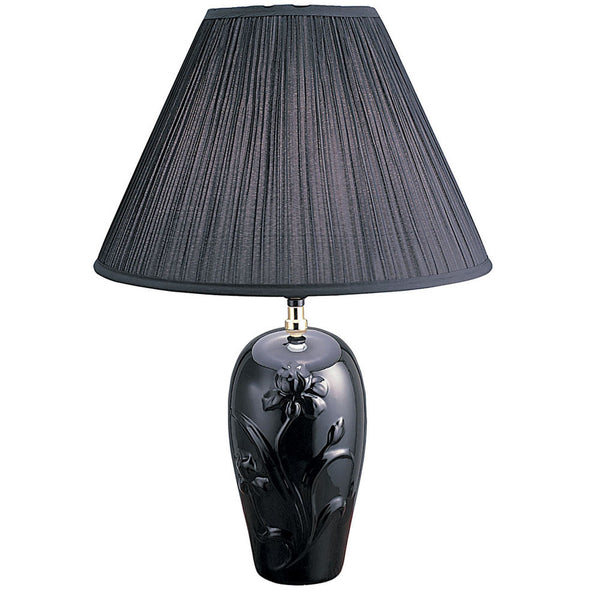 Homeroots 26" Black Bedside Table Lamp With Black Empire Shade Black Ceramic 468536