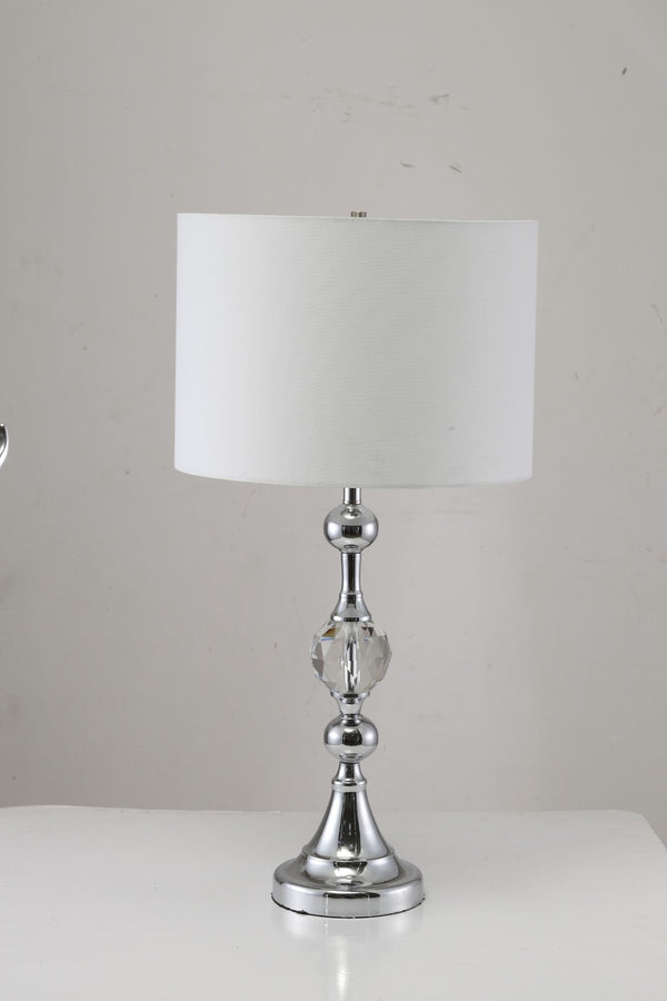 HomeRoots 30" Silver Metal Table Lamp with White Drum Shade – Elegant Illumination for Modern Spaces & More 468548
