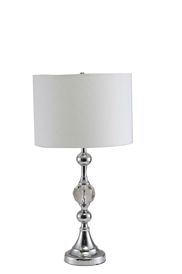 HomeRoots 30" Silver Metal Table Lamp with White Drum Shade – Elegant Illumination for Modern Spaces & More 468548