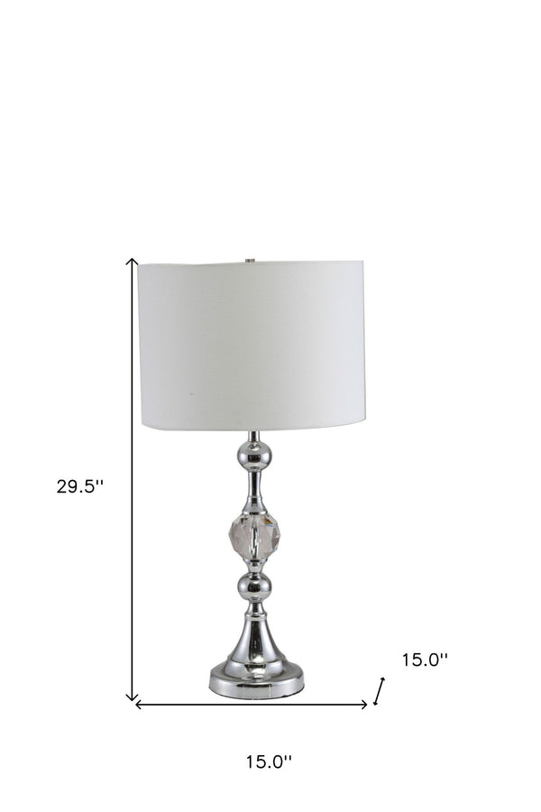 HomeRoots 30" Silver Metal Table Lamp with White Drum Shade – Elegant Illumination for Modern Spaces & More 468548