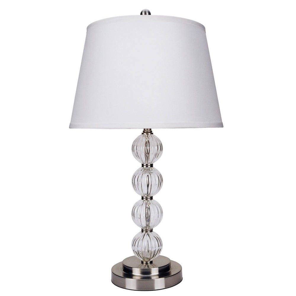 HomeRoots 29" Silver Metal Table Lamp with White Empire Shade, 3-Way Switch & Crystal Accents for Style 468549