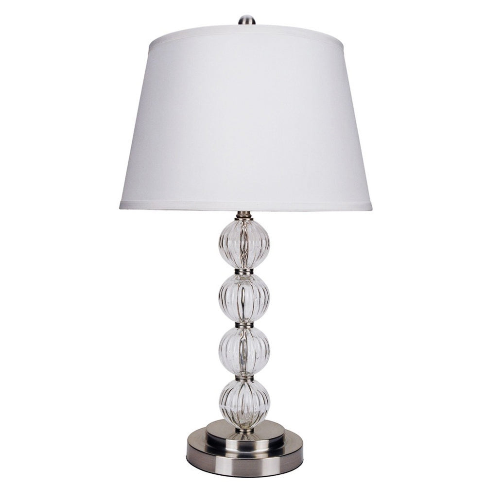HomeRoots 29" Silver Metal Table Lamp with White Empire Shade, 3-Way Switch & Crystal Accents for Style 468549