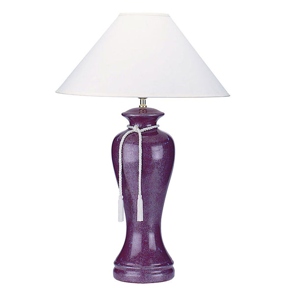 HomeRoots 35" Red Burgundy Glaze Ceramic Urn Table Lamp - Elegant White Empire Shade for Home Decor Charm 468550