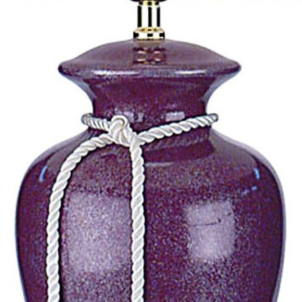 HomeRoots 35" Red Burgundy Glaze Ceramic Urn Table Lamp - Elegant White Empire Shade for Home Decor Charm 468550