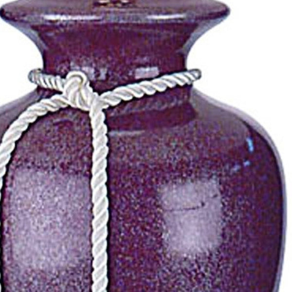 HomeRoots 35" Red Burgundy Glaze Ceramic Urn Table Lamp - Elegant White Empire Shade for Home Decor Charm 468550