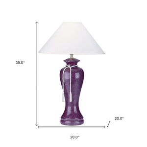 HomeRoots 35" Red Burgundy Glaze Ceramic Urn Table Lamp - Elegant White Empire Shade for Home Decor Charm 468550