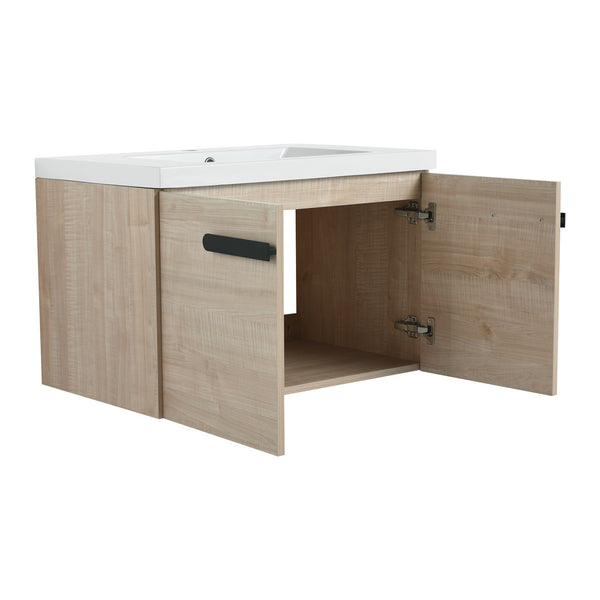 English Elm 30 Inch Floating Vanity Cabinet with Resin Sink, Soft-Close Doors, Spacious Storage for Small Baths W999P195824
