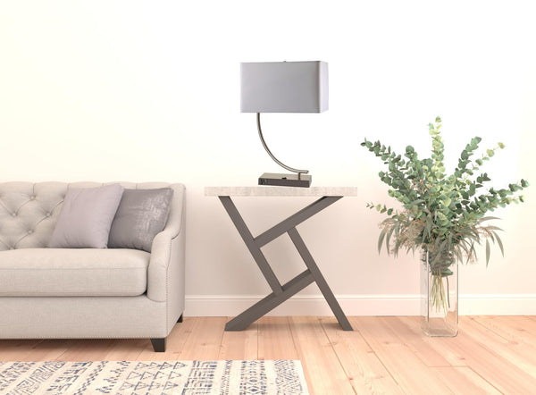 Homeroots 23" Silver Curved Table Lamp With White Rectangle Shade   468560