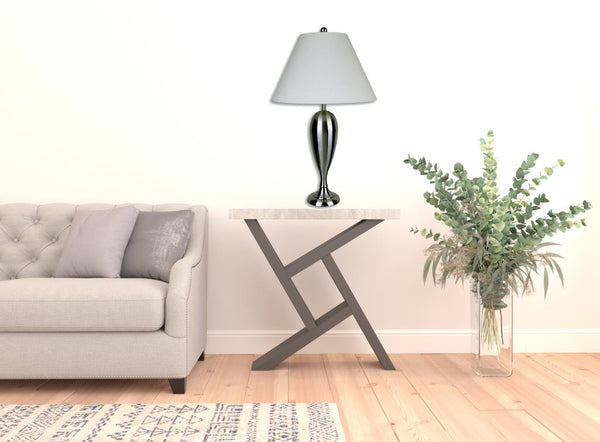 HomeRoots 29" Nickel Metal Urn Table Lamp - Elegant White Empire Shade for Timeless Home Décor & Versatile Lighting 468564