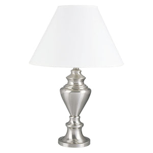 HomeRoots 28" Elegant Nickel Metal Urn Table Lamp with White Linen Shade - Perfect for Home Décor and Lighting 468566